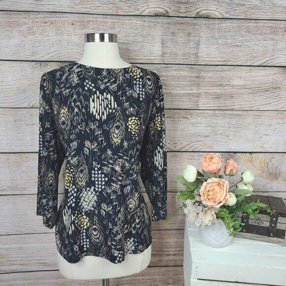 JM‎ Collection Peacock Abstract T-Shirt Large